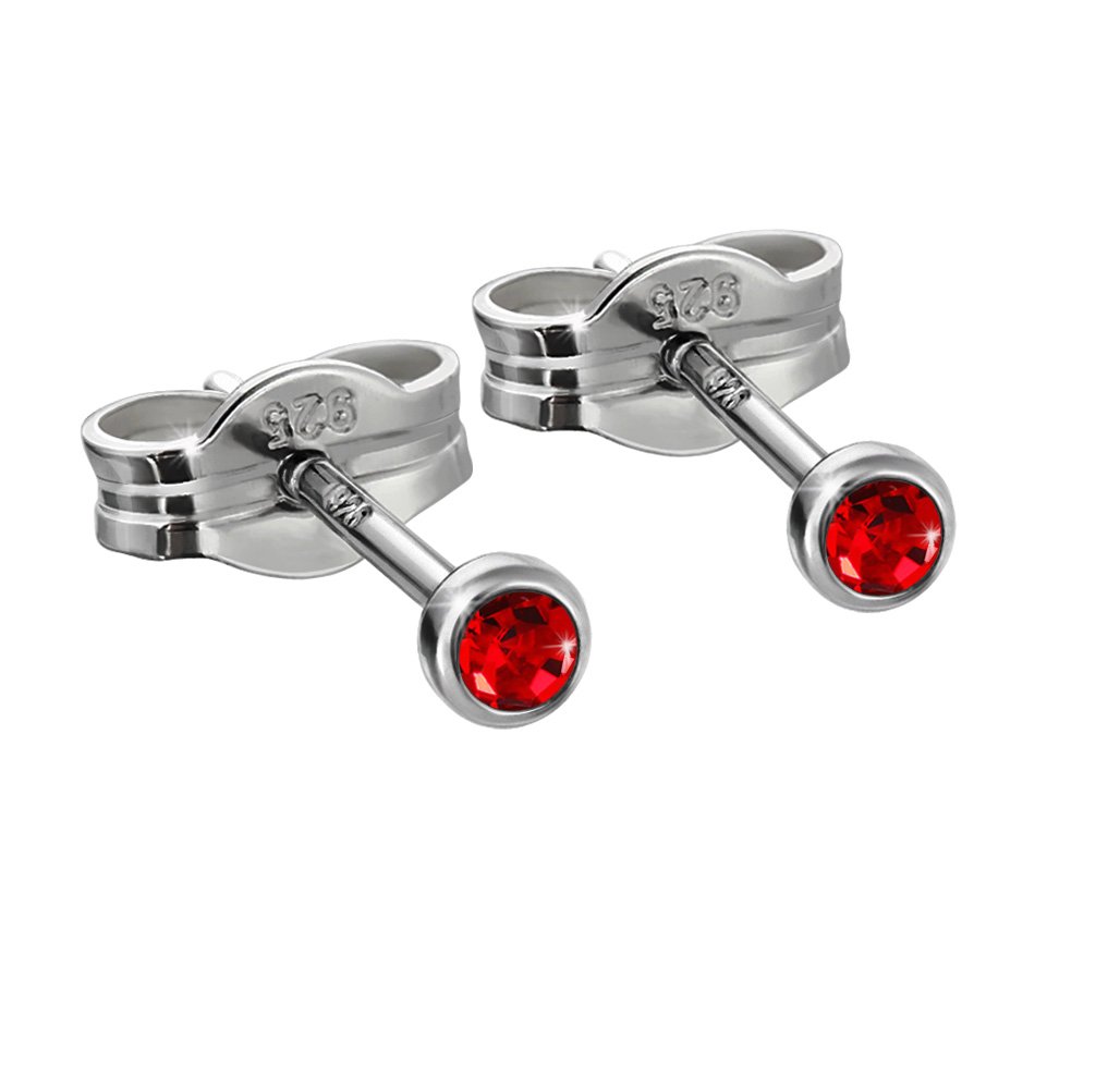 NKlaus pair of stud earrings 925 silver rhodium plated 2,50mm light red zirconia ladies mens 6561