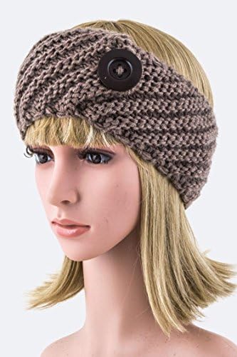 Chic Chelsea Button Accent Stretch Headband (Brown)
