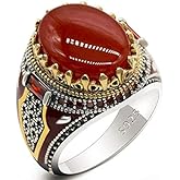 S925 Sterling Silver Onyx Ring for Men Natural Agate Stone Ring Cool Turkish Handmade Luxury Jewelry
