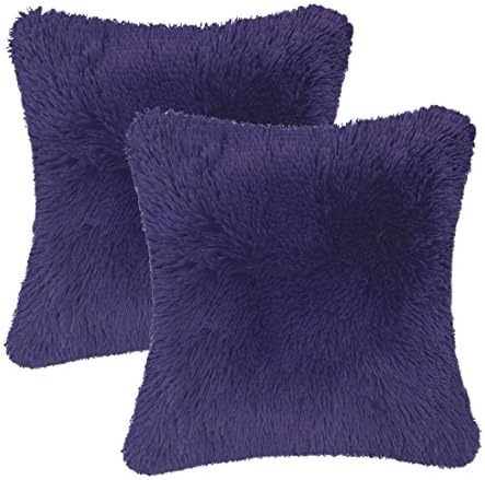 Throw it Pack of 2 Super Soft Cozy Plush Faux Fur Square Throw Pillow Case Cover Decorative Plush Pillow Case 18"x18" Purple