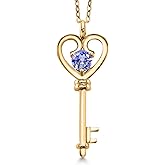 Gem Stone King 18K Yellow Gold Plated Silver Heart Key Pendant Necklace For Women | Round 5MM | Gemstone Birthstone | Mom Wife Birthday Anniversary Graduation Gifts | With 18 Inch Silver Chain