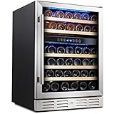 Kalamera 24'' Wine Cooler Refrigerator 46 Bottle Dual Zone Built-in or Freestanding Fridge with Stainless Steel & Triple-Laye