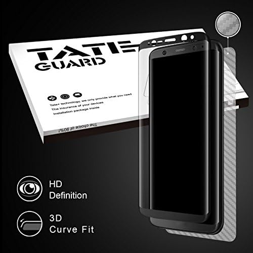 Tateguard Samsung Galaxy S8+ / S8 Plus Screen Protector,[3D Curve Fit] Full Coverage Tempered Glass Screen Protector, [Easy-Install] [Bubble Free] with A Carbon Fiber Back Film [Black]