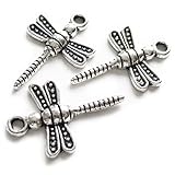 Heather's cf 90 Pieces Silver Tone Dragonfly Beads DIY Charms Pendants 21X14mm