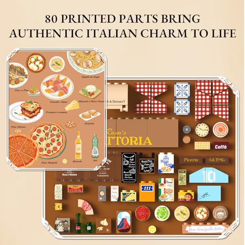 Lumibricks Italian Homestyle Restaurant Lighting Building-Bricks Set – City Town Modular Italian Trattoria & Café LED Light Building Kit 2868 Pcs Construction Set for Adults and Teens
