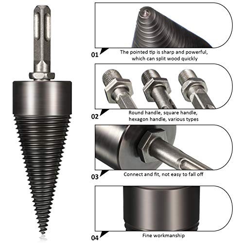 3 Stück 42mm Holz Spaltbohrer Schwarz Metall Bohrer Schraube Kegeltreiber Kaminholz Holzspalter Bohrer Set Elektrisches… – Bild 3