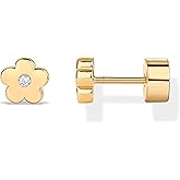 PAVOI 14K Gold Plated Dainty Flat Back Earrings for Women - Hypoallergenic Sterling Silver Posts Helix Cartilage Piercing Jewelry - Emoji Motif Bow Celestial Flatback Gold Stud Earrings Screw Back