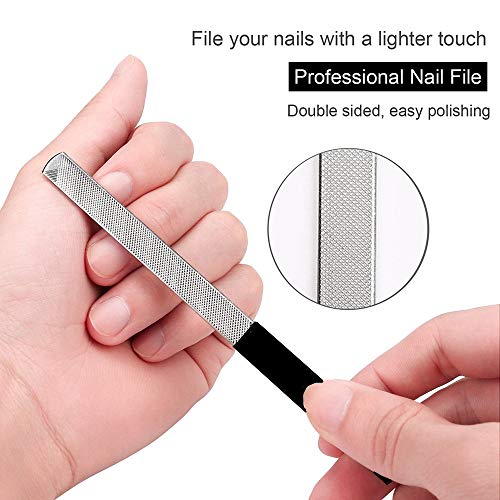 Cuticle Trimmer Nippers Pusher Manicure Tools Set, BUVE Professional Nail Cutter Cuticle Gel Polish Remove Art Nail Clippers File Kit for Fingernails and Toenails,Stainless Steel,Travel, Gift