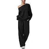 TDCoool Sweatsuits Women 2 piece Outfit Matching Sweat Sets Off The Shoulder Lounge Top Wide Leg Jogger Sweatpants Tracksuit