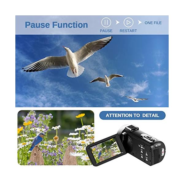 Videokamera 4K Video Camcorder 48MP Videokamera mit Mikrofon mit Handheld und Haube – Bild 3