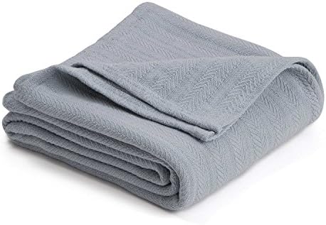 Homvare King Super Soft Cotton Herringbone Weave Blanket/Throw Grey 90"X108"
