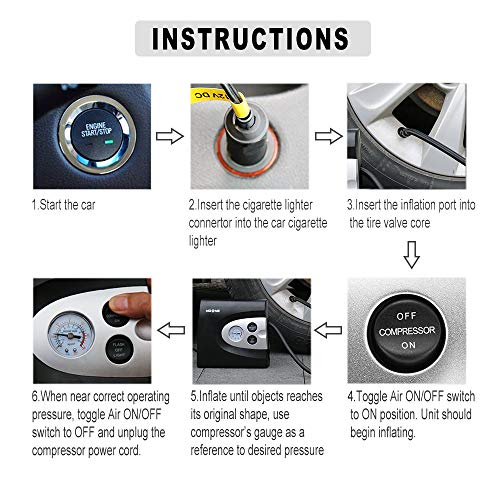 NoOne Air Compressor Pump,12V DC Portable Car Tire inflator Guage with Emergency Led Light for Car/Bicycle/Motorcycle/Ball/Air Matresses 120W 150PSI