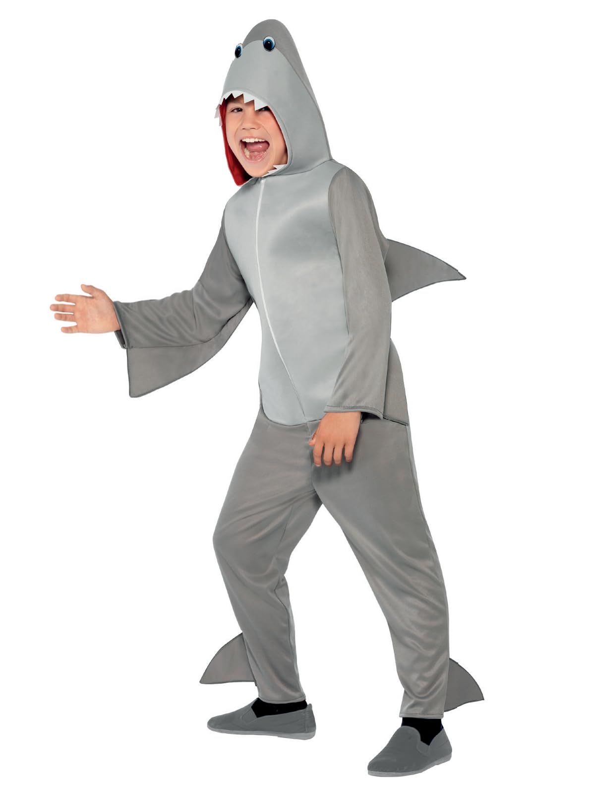 Smiffys Shark Costume, Grey with Hooded Jumpsuit & Fins, Fancy Dress, Halloween Fancy Dress Accessories Dress Up Costumes