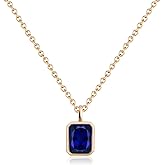 Sapphire Necklaces 14K Gold Dainty Rectangle Necklace Birthstone Navy Blue Pendant Necklaces for Women