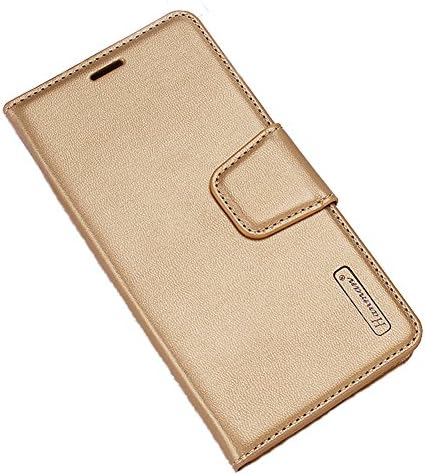 iPhone X Case, Genuine Leather Wallet Case Premium [Card Slot] [Heavy Duty Protection] Magnetic Closure Protective Stand Flip Cover Case for Apple iPhone X TXOZOA (gold)