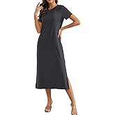 Naggoo Tshirt Maxi Dresses for Women Casual Summer with Pockets Dark Gray