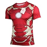 Topway Men's Iron Man Short Sleeve Crewneck Compression Super Heroes T-shirt Wicking Tee (Medium, Red(TXGX01))