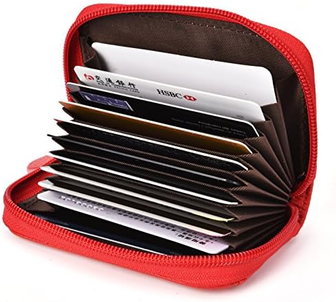 DKER Genuine Leather Mini Credit Card Case Organizer Compact Wallet with ID Window