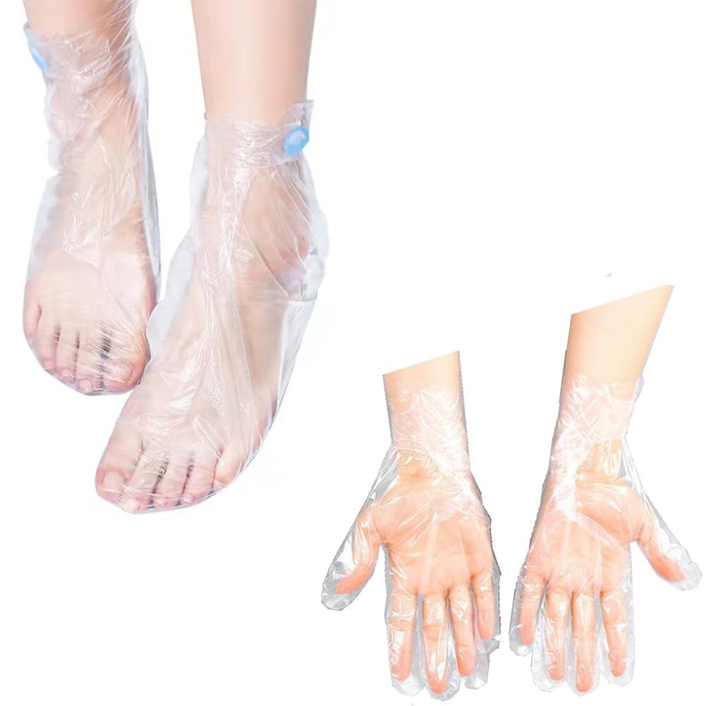 200Counts Paraffin Wax Bath Liners Hand and Foot Disposable Plastic Heated Mitt Liners Bath Treatments Bags with Sticker for Foot Pedicure Spa Wax Treatment Foot Covers Bags