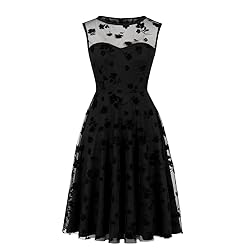 Women Mesh Floral Embroidery 50s Vintage Cocktail