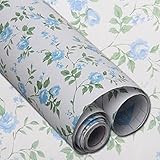Valleycomfy Waterproof and Dustproof PVC Self-Adhesive Shelf Liner Drawer Contact Paper Perfect For Drawer, Furniture, Wall Decoration, 17x78 Inches, Blue Rose