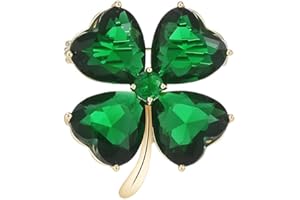 KOKOMA Crystal Green Clover Brooch Pin for Women Girls Rhinestone CZ Lucky Four Leaf Irish Shamrock Lapel Pins Brooches St Patrick's Day Holiday Party Decor Dress Accessories Jewelry Gifts