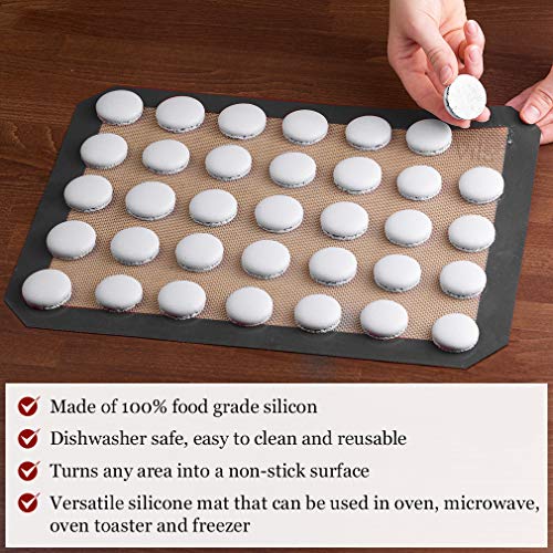 2 Baking Mats - Tray pan liner for Healthy, Fat-free dishes - Food-grade Silicon Liner Reusable up to 2,000 Times - Non-Stick Cookie Sheets - Perfect for Macarons, Pastry, Bread, Bun making