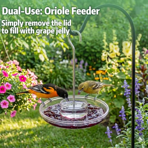 Kingsyard 2 Pack 16 OZ Disc Hummingbird Feeders for Outdoors Hanging, 6 Bee Proof Feeding Ports Leak-Proof Humming Nectar Bird Feeder, Ant Moat Easy Clean, Jelly Oriole Feeders, Garden Décor Gifts