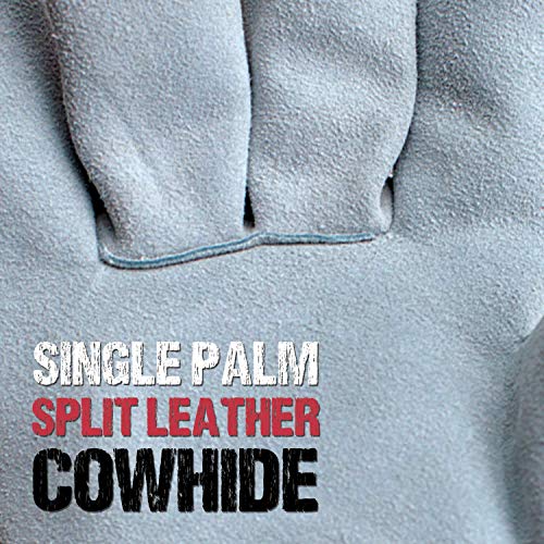 SAFE HANDLER Deluxe Work Gloves | Single Palm Split Leather, 3" Rubber Cuff, Cowhide Leather, Inner Cotton Lining, Rubberized Safety Cuff, Grade A Split Leather, 1 Pair