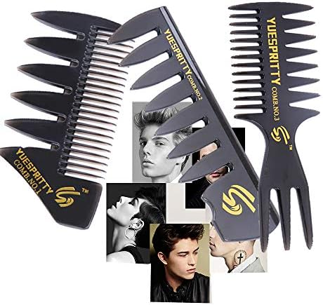 Shki ヘアコンビ 公式通販 デュアルサイド ラージワイドトゥース メンズ オイルヘアピック ヘアスタイリング 櫛 サロン 持ち運び便利 ヘアブラシ 3本セット
