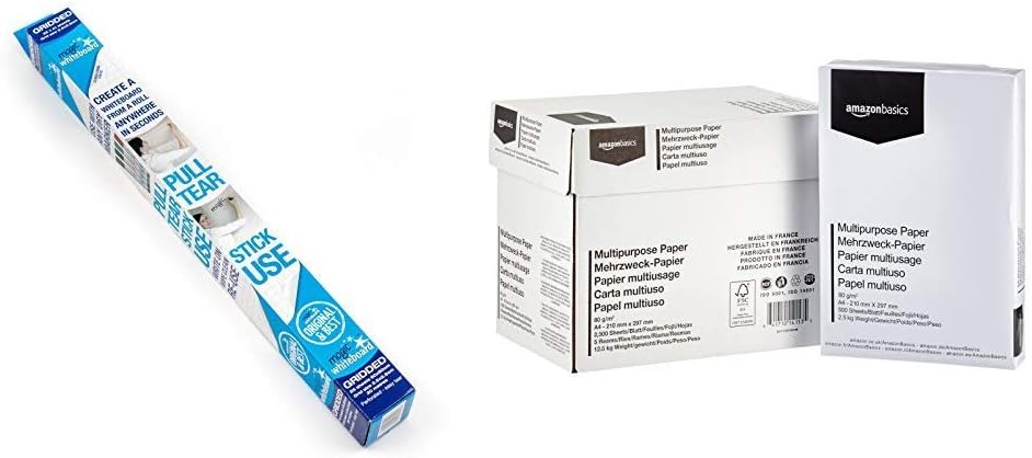 Magic Whiteboard - Reusable Sheets Sticks to Any Surface - 25 Sheets (A1) Perforated Roll &AmazonBasics Multipurpose Copy Paper A4 80gsm, 5x500 Sheets, White