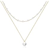 Zeffy Gold Pearl Necklace for Women, Dainty 14K Gold/Silve Plated Layered Pearl Choker Pearl Earrings Pearl Bracelets Wedding Trendy Gold Jewelry Set for Women Gifts