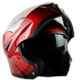 ILM 10 Colors Motorcycle Dual Visor Flip up Modular Full Face Helmet DOT (M, Red)