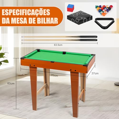 Mini Conjunto de Mesa de Sinuca, Mesa de Bilhar Sinuca com Pernas, Conjunto de Mesa de Bilhar com 2 Tacos e Conjunto de Bolas