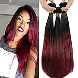 Top Hair Brazilian Ombre Hair 4 Bundles total 200 gram Ombre Burgundy Hair Extensions Black to Red Straight Weave Brazilian Hair Extensions 2 Tone Ombre Weaves Straight two tone