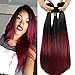 Top Hair Brazilian Ombre Hair 4 Bundles total 200 gram Ombre Burgundy Hair Extensions Black to Red Straight Weave Brazilian Hair Extensions 2 Tone Ombre Weaves Straight two tone
