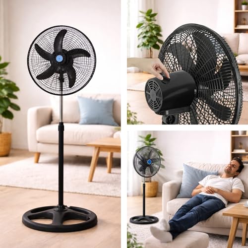 Ventilador de Pedestal, Set de 2 Piezas, Ventilador de 18 Pulgadas con 3 Velocidades, Oscilante, Altura Ajustable, Motor 55W, Facil Armado | Ecomlab