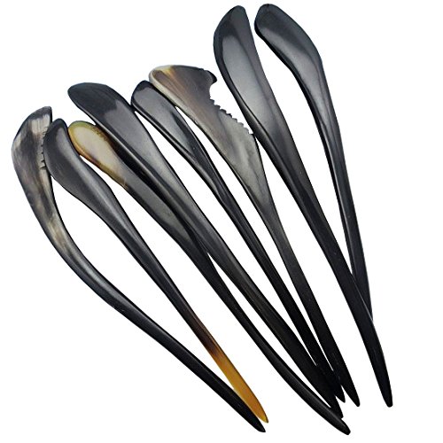 image for YOY Hair Decor 2 Count Handmade Natural Buffalo Horn Hair Sticks Shawl