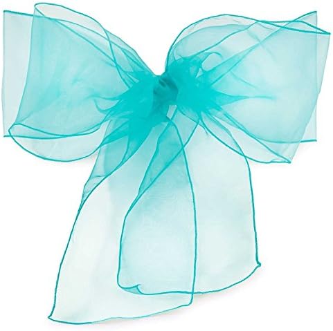 Elina Home Pack of 50 Organza Net Chair Cover Bow Sash Wedding Banquet Decor Coral (50, Teal)