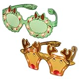 Bits and Pieces-LED Light-Up Novelty Christmas Glasses-Reindeer and Wreath-Party