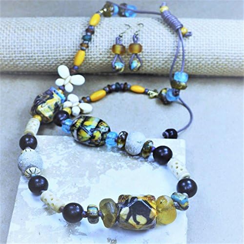 Elephant, Butterfly Woolly Mammoth Decoupage Adjustable Necklace w/Earrings