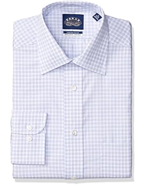 Men's Dress Shirt Non Iron Stretch Collar Regular Fit Check