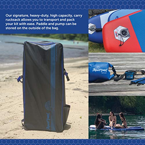 aquaplanet 10ft 6" x 15cm PACE Stand Up Paddleboard - Incl: SUP, Hand Air Pump w/Pressure Gauge, Adjustable Aluminum Floating Paddle, Repair Kit, Rucksack, Coiled Leash & 4 Kayak Seat Ring Fittings