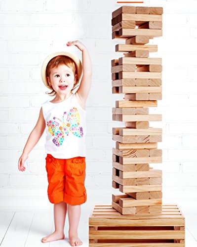 Giant Tower Game (60 Blocks) With 2-in-1 Storage Crate / Game Table | Stacks Up To 5ft During Gameplay | Wedding Guestbook Alternative | XXL Jumbo Wood Stacking Game | Carrying Case | Indoor Outdoor
