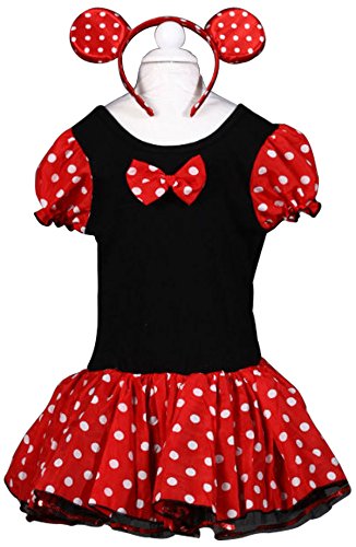 Wind Girl Cute White Polka Mouse Girls Party Costume Tutu Dress with Ear Headband