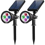Amir Upgraded 2 in 1 Solar Lights, (2 Pack, Colorful) Waterproof Outdoor Landscape Lighting Spotlight Wall Light Auto On/ Off for Yard Garden Driveway Pathway Pool Tree Patio