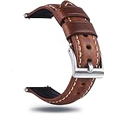 Berfine Quick Release Retro Leather Watch Band,Vintage Oil-tanned Pull-up Leather Strap Replacement,Choice of Width-18mm 20mm 22mm 24mm or 26mm