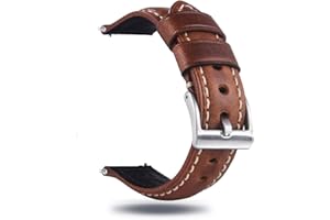Berfine Quick Release Retro Leather Watch Band,Vintage Oil-tanned Pull-up Leather Strap Replacement,Choice of Width-18mm 20mm 22mm 24mm or 26mm