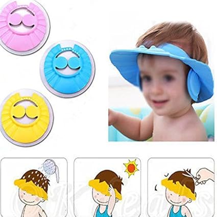 Nilkamal Adjustable Baby Shower Cap New Soft Bathing Baby Wash Hair Eye Ear Protector Hat for New Born Infants babies Boys Girls (Multicolor)