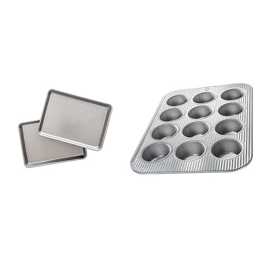 USA Pan Nonstick Quarter Sheet Pan, Set of Bakeware Muffin Pan